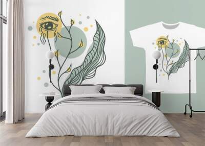 Eye with leaves hand drawn t shirt and apparel design concepts Wall mural