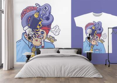 Monsters doodle cartoon t shirt design  Wall mural