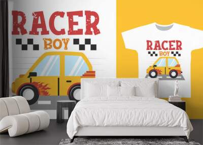 Racer boy car cartoon tshirt design concept Wall mural