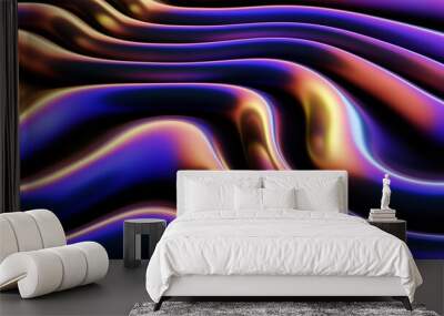 Abstract fluid 3d render iridescent holographic gradient waves texture design element for banner, background, wallpaper. Wall mural