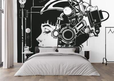 Cyberpunk girl with gadgets, vector	 Wall mural