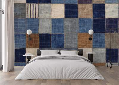 Decorative retro background with denim patchwork Wall mural