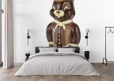 handmade chocolate bunny wearing a cowboy hat on a white background Wall mural