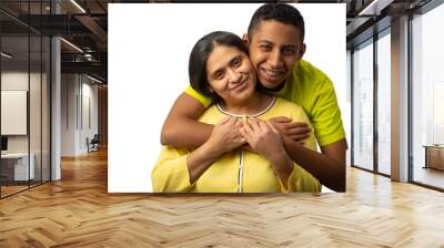 Happy Hispanic Mother with Teenage Son Isolated on White Background Wall mural