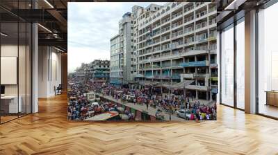 Dhaka city street view with people  Wall mural