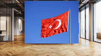 Turkish Flag with crescent and stars waving in the wind Wall mural