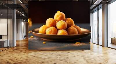 A plate of laddoo Indian dessert Generative AI Wall mural