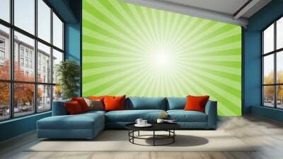 Lawn green sunlight horizontal background. Starburst background. Sun beam ray sunburst pattern background. Retro bright backdrop. starburst wallpaper. Circus poster. Wall mural