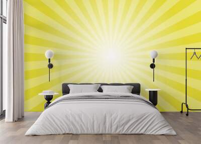 Sulfur yellow sun ray vector background. Radial beam sunrise or sunset light retro design illustration. Light sunburst glowing background. Wall mural