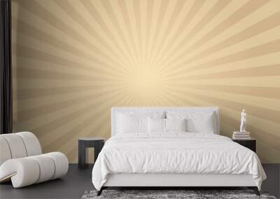 Sun ray vector background. Tan brown radial beam sunrise or sunset light retro design illustration. Light sunburst glowing background. Wall mural