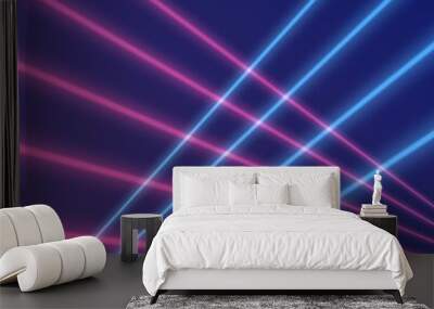 80s 90s retro glowing laser beam rays blue stripes crossed background Wall mural