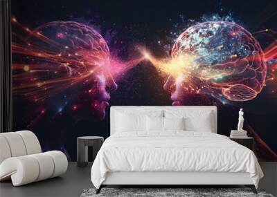 Visual Representation of Telepathic Communication Between Two Minds Wall mural