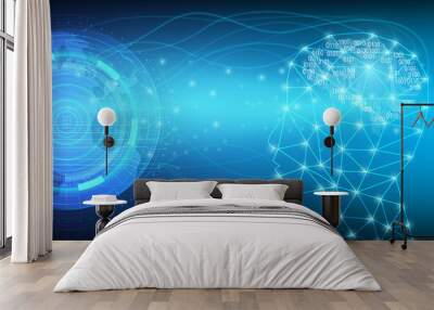 Abstract digital and technological background. Artificial Intelligence with futuristic of world communication. Wall mural