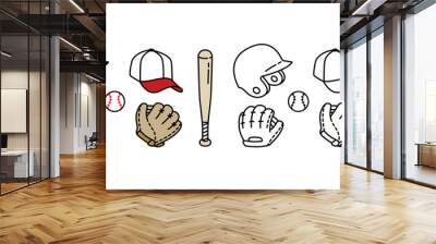 Baseball Ball icon Vector baseball bat helmet cap glove sport symbol illustration doodle Wall mural