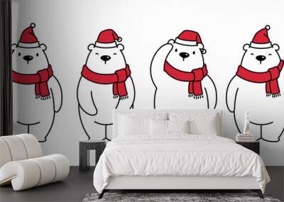 bear vector polar bear Christmas Xmas Santa Claus hat scarf character cartoon icon logo illustration white Wall mural