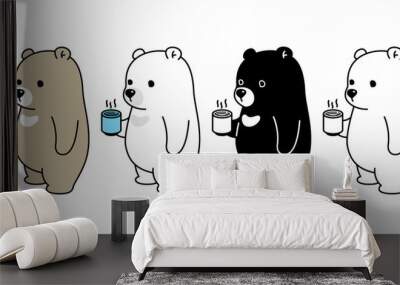 Bear vector Polar Bear coffee tea cartoon character icon logo illustration doodle symbol Wall mural