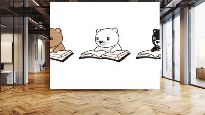 bear vector polar bear icon reading book pet character cartoon teddy symbol stamp tattoo scarf illustration design isolated Wall mural