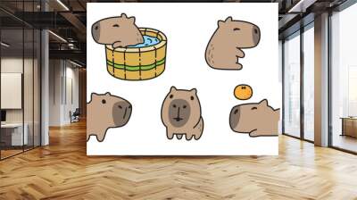 capybara icon vector shower smile sleeping pet cartoon character logo symbol illustration clip art isolated design Wall mural