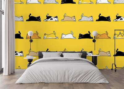 cat seamless pattern calico kitten vector neko running sleeping breed character cartoon pet scarf isolated repeat wallpaper tile background doodle animal illustration design Wall mural