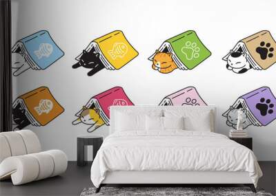 cat vector icon kitten calico book reading sleeping logo breed cartoon character symbol illustration doodle isolated clip art design Wall mural