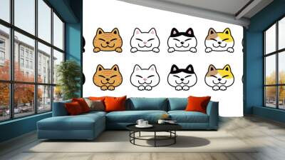 cat vector kitten icon neko calico head pet face smiling character cartoon doodle symbol tattoo stamp scarf illustration design isolated Wall mural