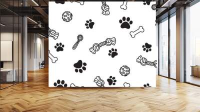 Dog paw seamless pattern bone vector footprint pet toy french bulldog cartoon scarf isolated repeat wallpaper illustration tile background Wall mural