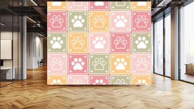 dog paw seamless pattern cat footprint vector checked pet puppy kitten cartoon doodle christmas reteo tile background gift wrapping paper repeat wallpaper illustration scarf isolated design Wall mural