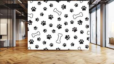 dog paw seamless pattern vector french bulldog dog bone tile background scarf isolated wallpaper repeat Wall mural