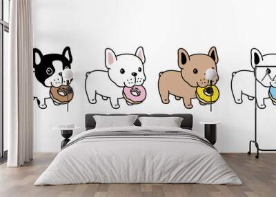 dog vector french bulldog icon donut bone puppy eating food character cartoon pet symbol isolated tattoo stamp clip art illustration design Wall mural