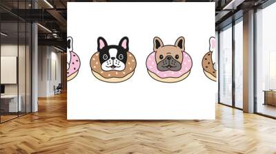 dog vector french bulldog icon donut collar puppy pet head face food character cartoon symbol tattoo stamp scarf illustration design isolated Wall mural