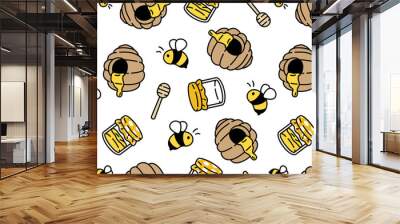 honey bee seamless pattern vector bear polar jam cartoon scarf isolated repeat background tile wallpaper illustration textile doodle design Wall mural