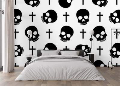 skull Crossbones seamless pattern Halloween vector pirate bone poison Ghost christ cross scarf isolated repeat wallpaper tile background Wall mural