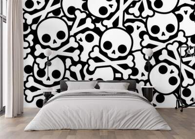 skull pirate crossbones seamless pattern Halloween vector scarf isolated tile background repeat wallpaper symbol bone ghost cartoon doodle illustration design Wall mural