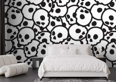 Skull seamless Halloween vector pattern Ghost head bone scarf isolated tile background repeat wallpaper Wall mural