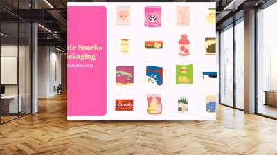 Cute Snacks Packaging Illustration Set Wall mural