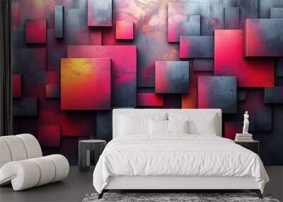 Abstract background 3d multicolored geometric shapes, saturated colors, modern abstract art Wall mural