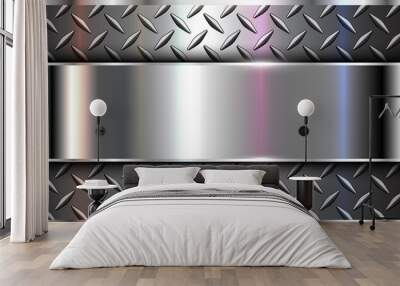 Background silver metallic, 3d chrome vector design with diamond plate sheet metal texture. Wall mural