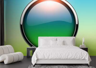 Button green shiny metallic as spring background Wall mural