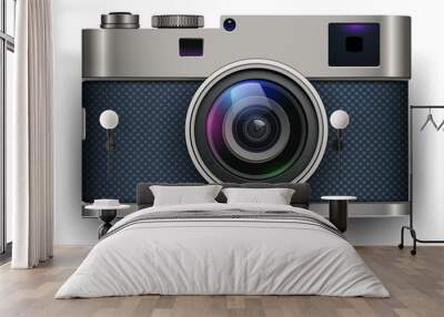 Retro photo camera 3D icon, vector illustration Wall mural