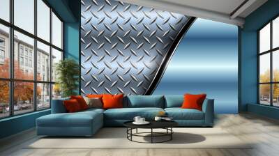 Silver blue metal background with chrome shiny diamond plate pattern texture. Wall mural