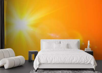 Sunny background, orange sun with lens flare Wall mural