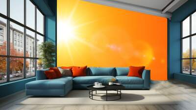 Sunny background, orange sun with lens flare Wall mural