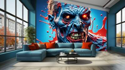 Angry halloween zombie close up Wall mural