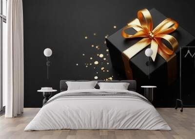 Beautiful black gold gift with copy space Wall mural