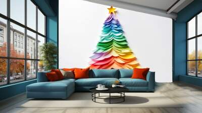 Beautiful christmas tree with copy space on white Wall mural