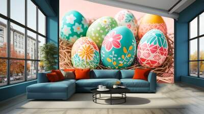 Beautiful painted easter eggs close up Wall mural