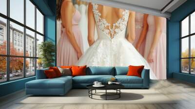 Bride and bridesmaids shopping with copy space Wall mural