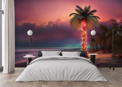 Christmas palm tree on the beach with copy space Wall mural