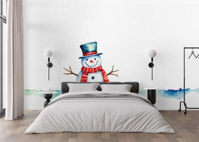 Cute snowman with copy space Wall mural