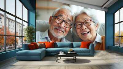 Happy older couple at home with copy space Wall mural